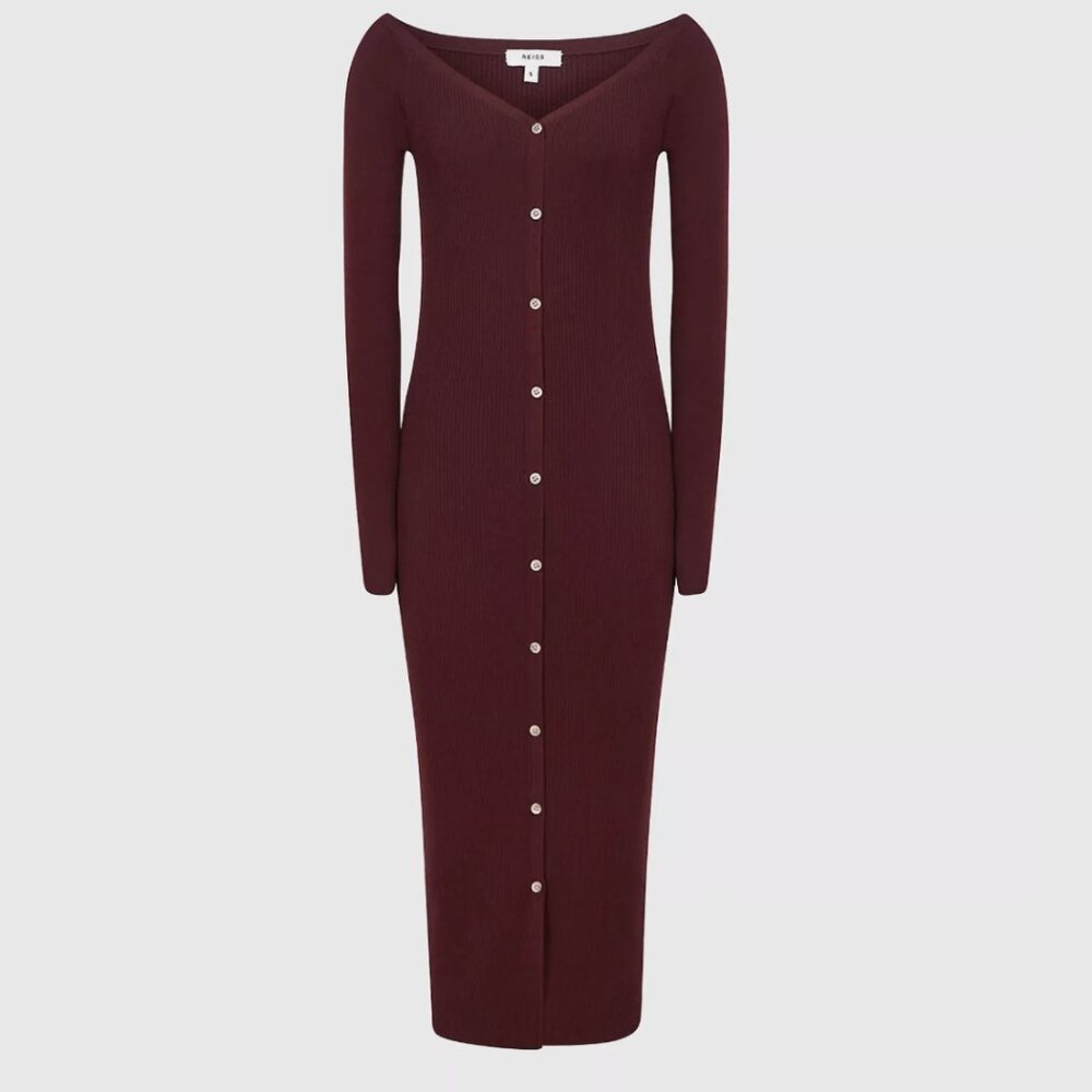 Reiss Deep Burgundy Button-Down Midi Dress